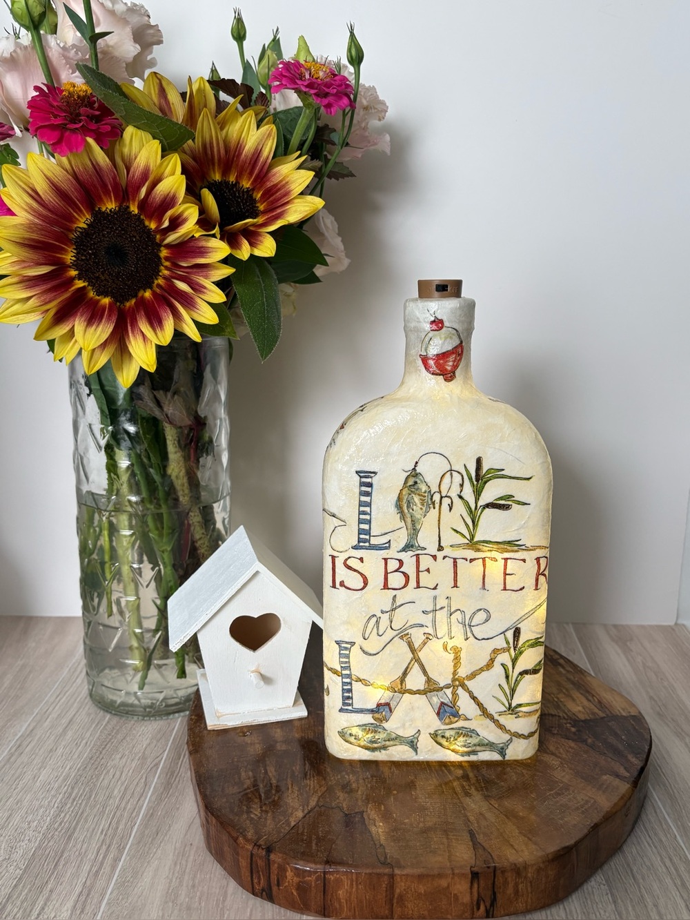 Decorated Bottles, Lake House Bottle, Home Decor, Gifts